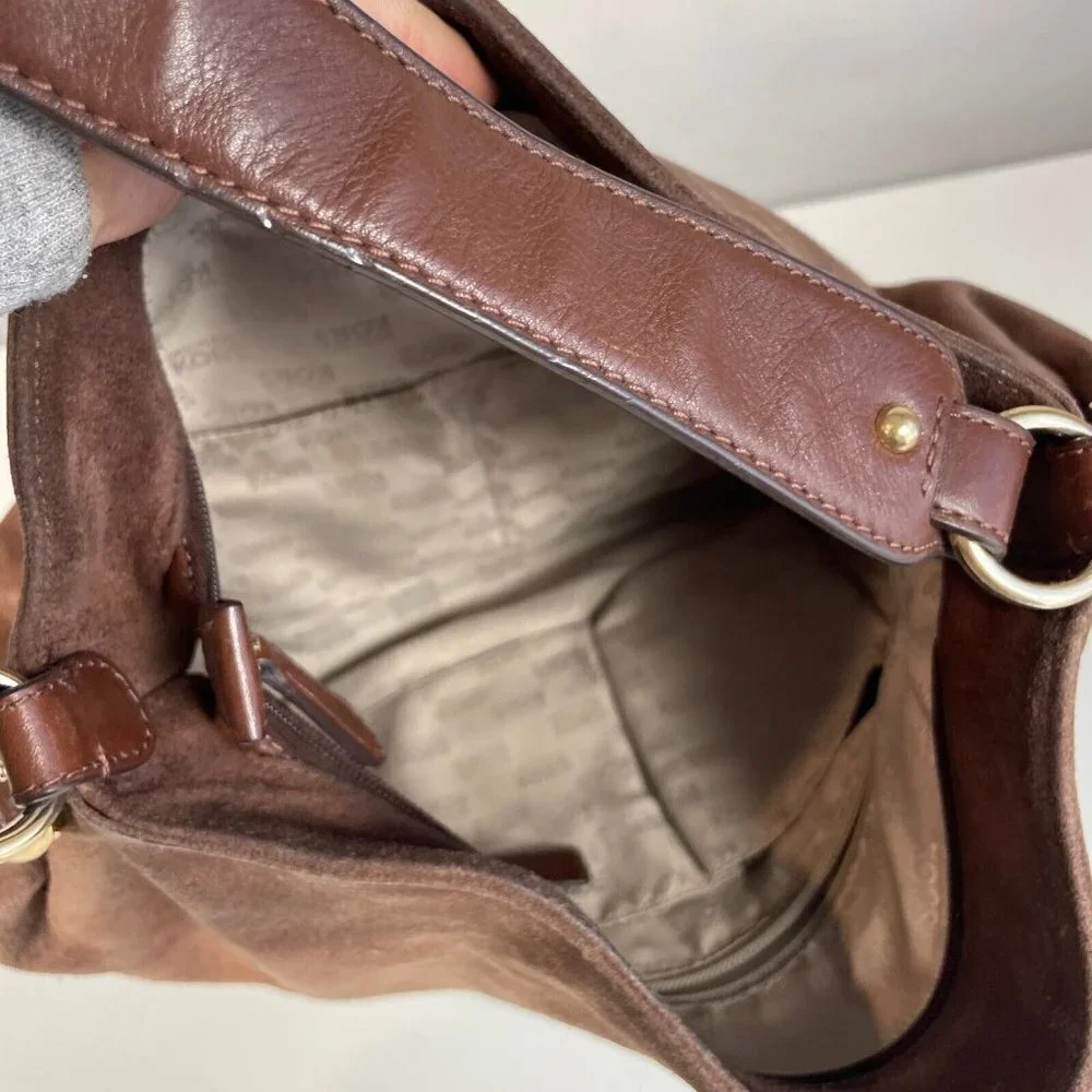 Michael Kors Hudson Downtown Suede‎ Hobo Bag Purse Brown Lined Gold Buckle